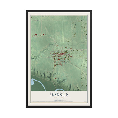 Map of Franklin, Minnesota, 12 x 18 inch print in a black wood frame