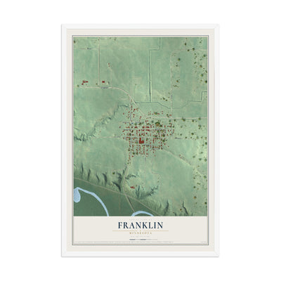 Map of Franklin, Minnesota, 12 x 18 inch print in a white wood frame