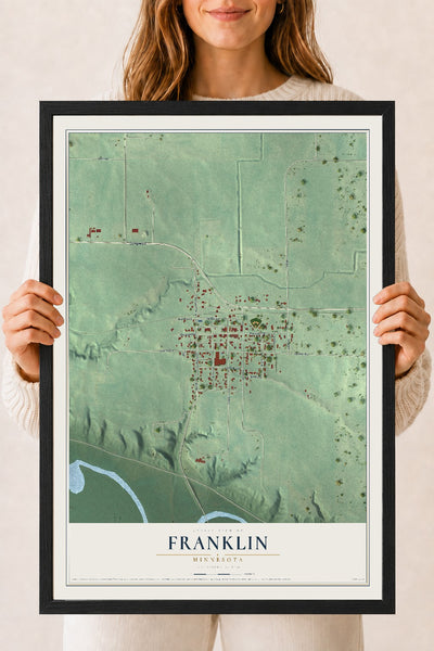 Map of Franklin, Minnesota, 18 x 24 inch print in a black wood frame