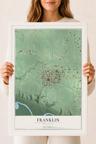 Map of Franklin, Minnesota, 18 x 24 inch print in a white wood frame