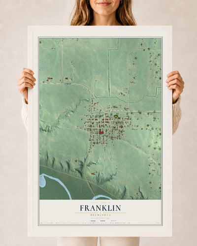 Map of Franklin, Minnesota, 24 x 36 inch print in a white wood frame