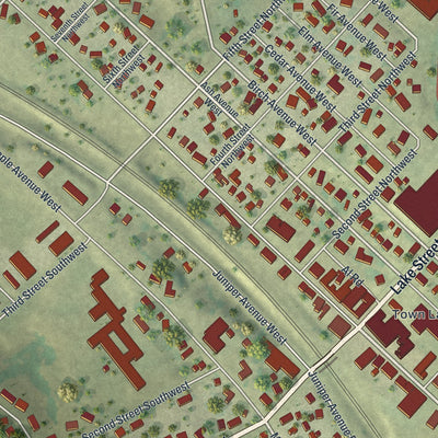Close-up of the map of Frazee, Minnesota print showing street and building detail