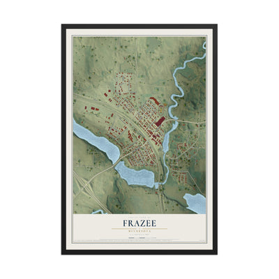 Map of Frazee, Minnesota, 12 x 18 inch print in a black wood frame