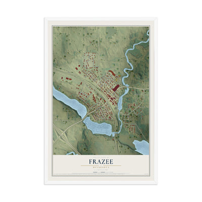 Map of Frazee, Minnesota, 12 x 18 inch print in a white wood frame