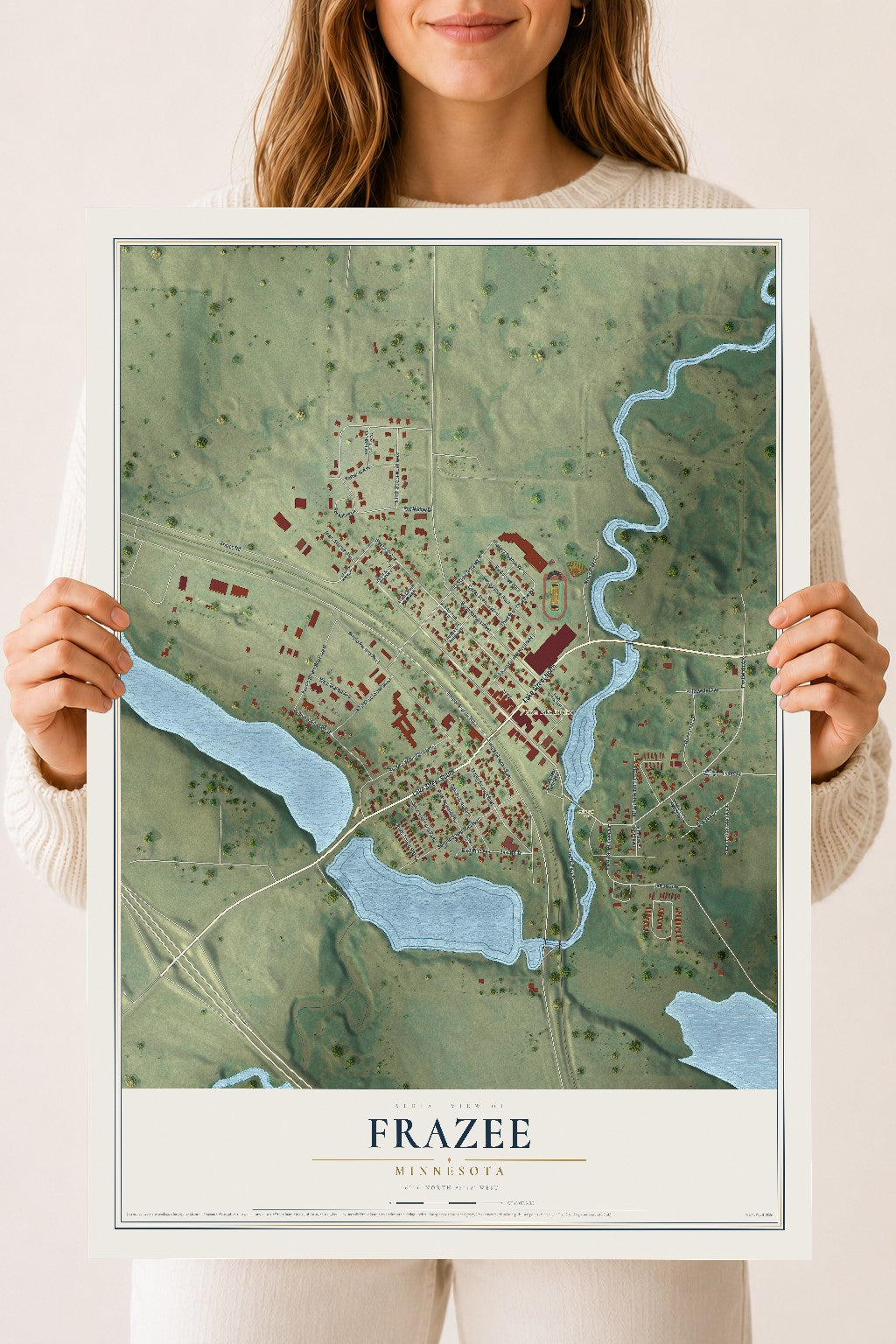 Map of Frazee, Minnesota, 18 x 24 inch unframed archival matte print