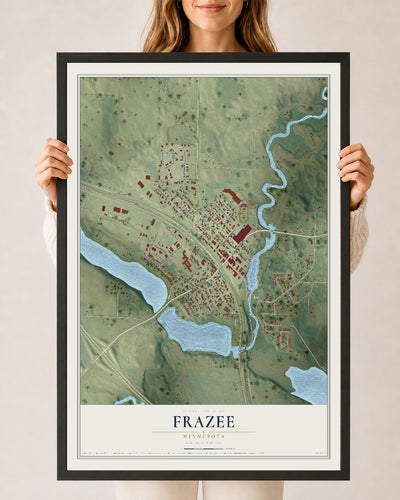 Map of Frazee, Minnesota, 24 x 36 inch print in a black wood frame