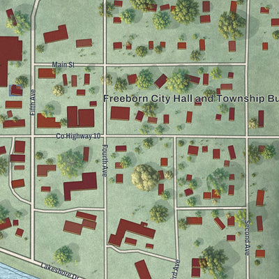 Close-up of the map of Freeborn, Minnesota print showing street and building detail