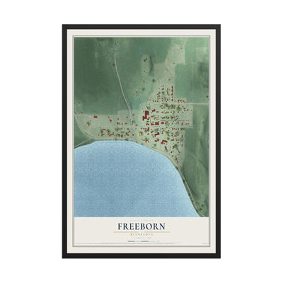 Map of Freeborn, Minnesota, 12 x 18 inch print in a black wood frame