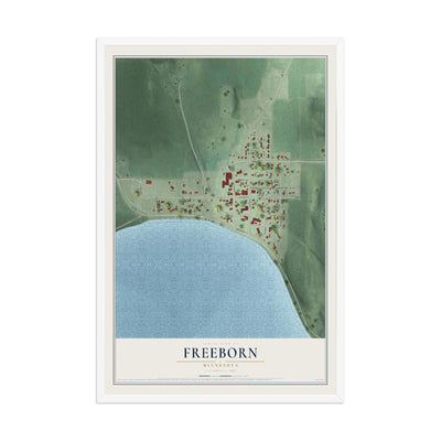 Map of Freeborn, Minnesota, 12 x 18 inch print in a white wood frame