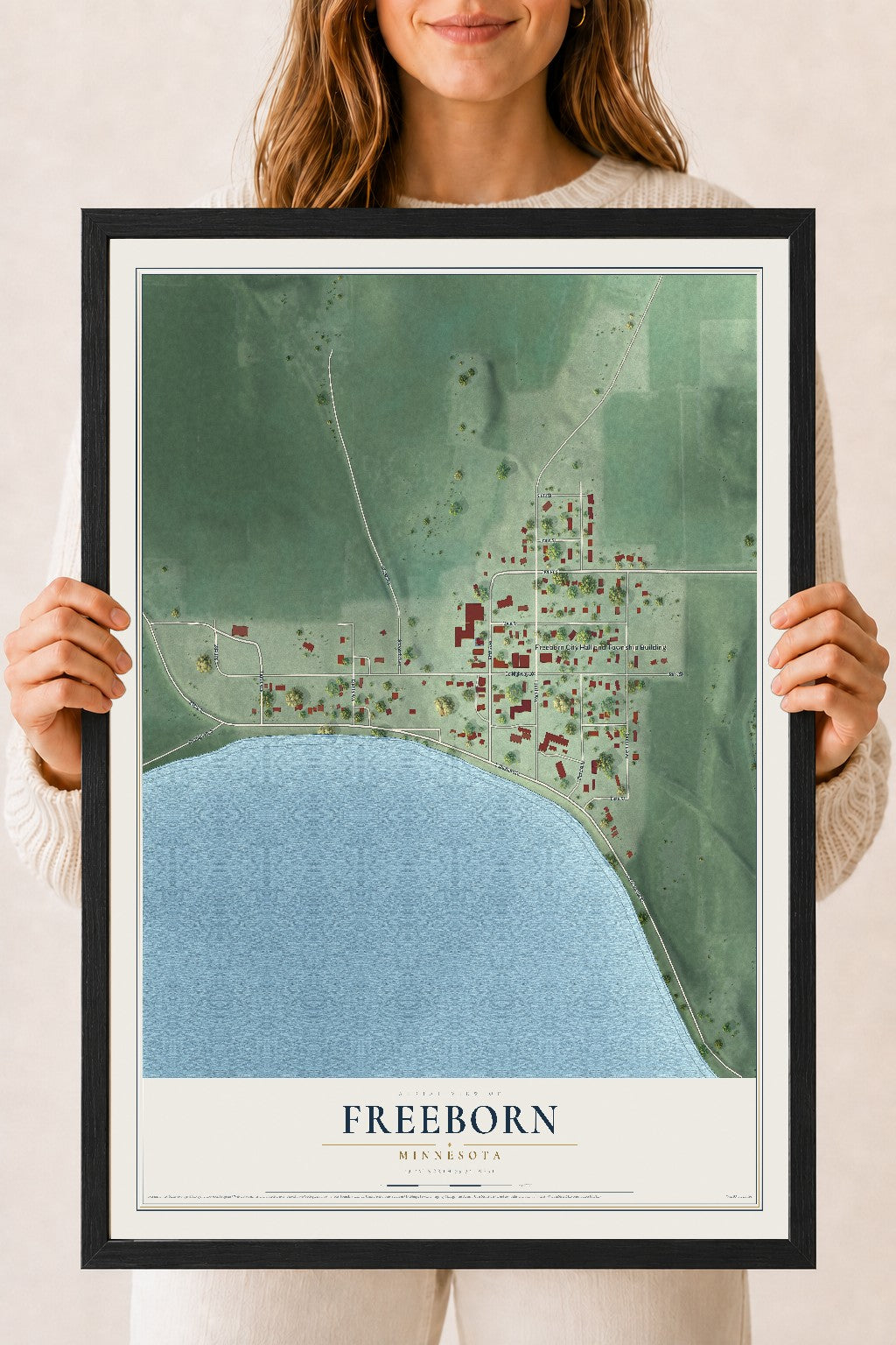 Map of Freeborn, Minnesota, 18 x 24 inch print in a black wood frame