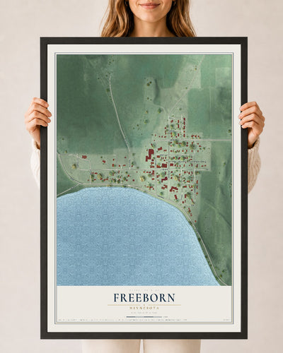 Map of Freeborn, Minnesota, 24 x 36 inch print in a black wood frame