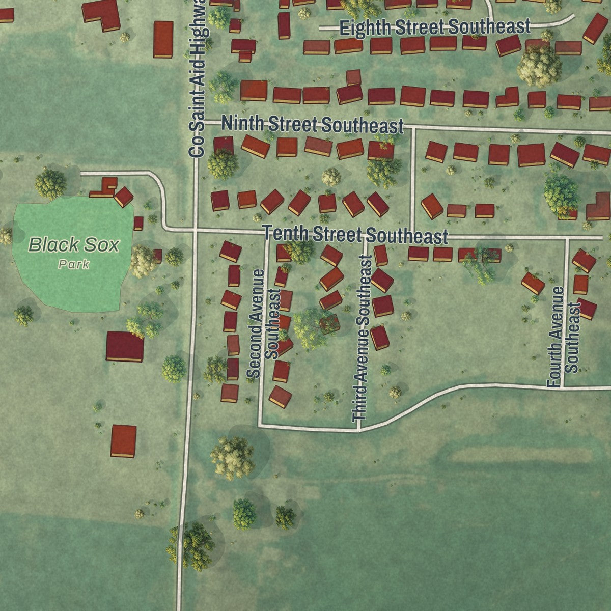 Second close-up of the map of Freeport, Minnesota print showing more streets and buildings