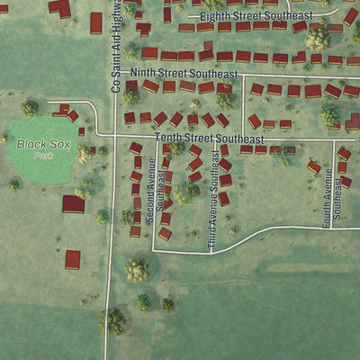 Second close-up of the map of Freeport, Minnesota print showing more streets and buildings
