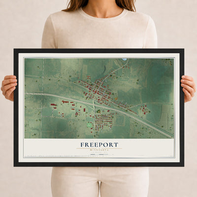 Map of Freeport, Minnesota, 12 x 18 inch print in a black wood frame