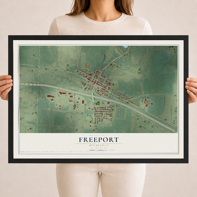 Map of Freeport, Minnesota, 18 x 24 inch print in a black wood frame