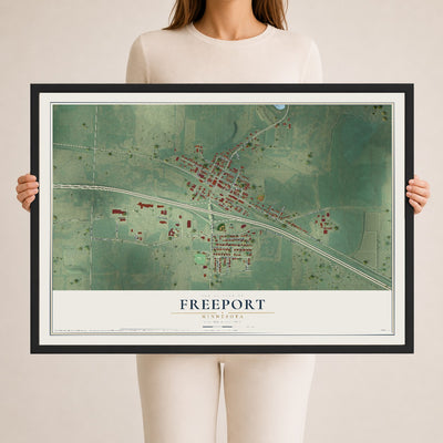Map of Freeport, Minnesota, 24 x 36 inch print in a black wood frame