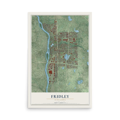 Map of Fridley, Minnesota, 12 x 18 inch unframed archival matte print