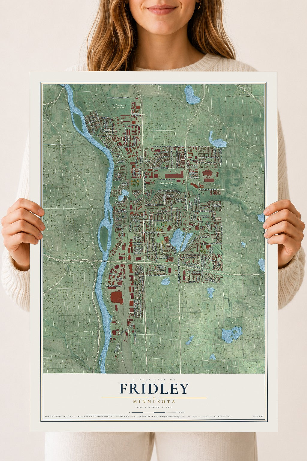 Map of Fridley, Minnesota, 18 x 24 inch unframed archival matte print