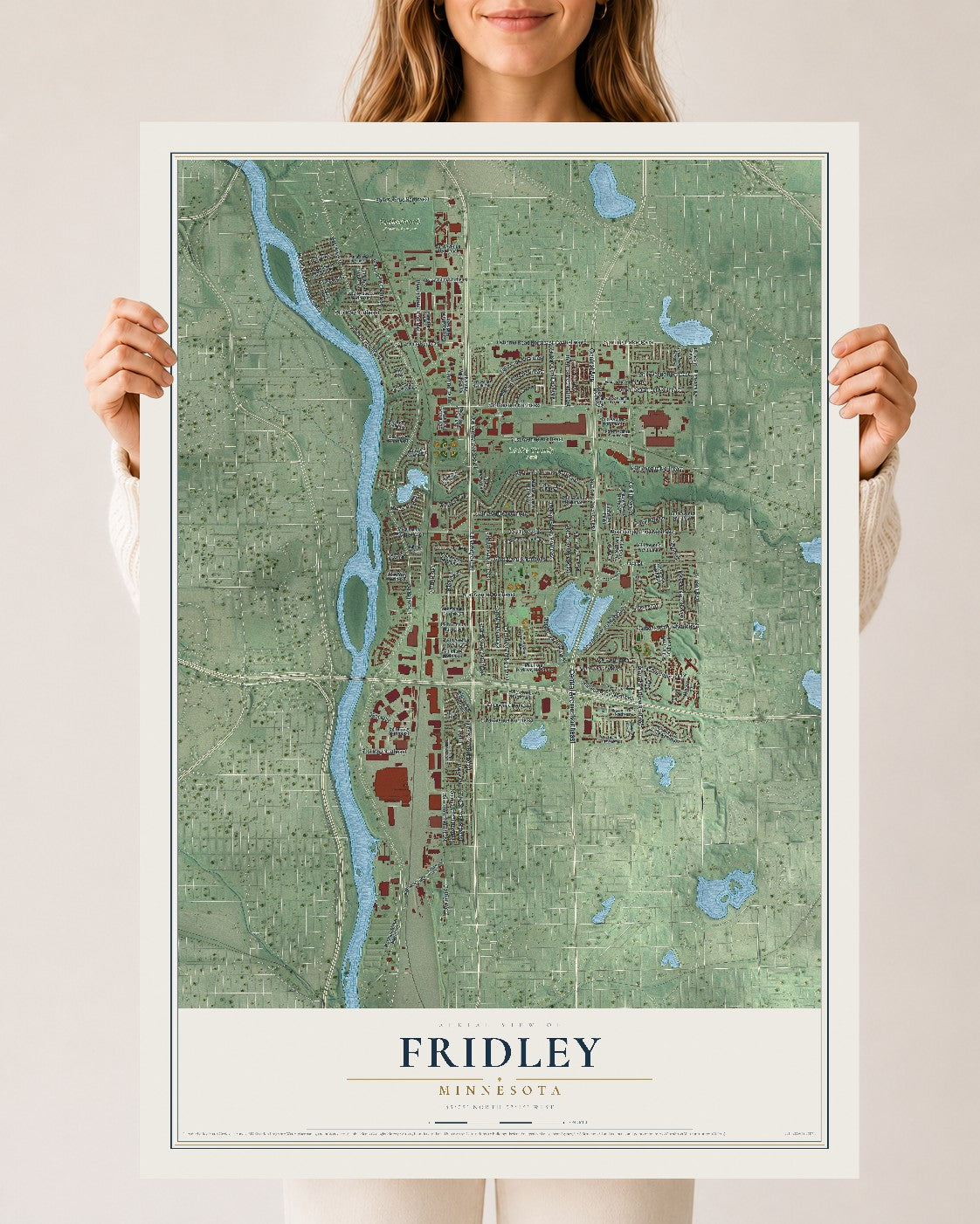 Map of Fridley, Minnesota, 24 x 36 inch unframed archival matte print