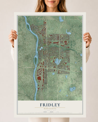Map of Fridley, Minnesota, 24 x 36 inch unframed archival matte print