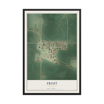 Map of Frost, Minnesota, 12 x 18 inch print in a black wood frame