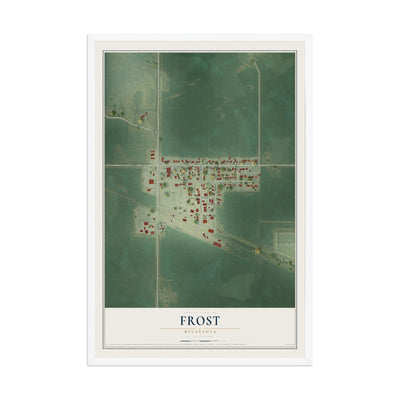 Map of Frost, Minnesota, 12 x 18 inch print in a white wood frame