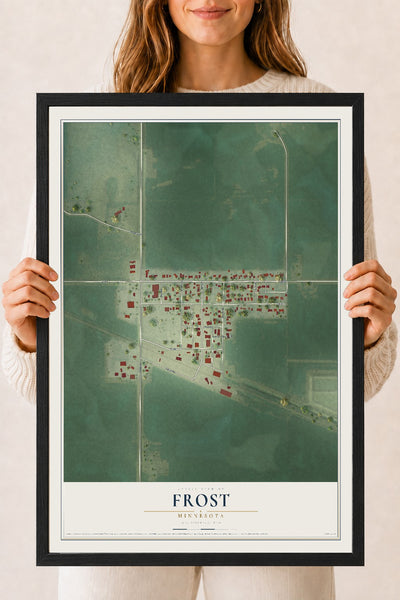 Map of Frost, Minnesota, 18 x 24 inch print in a black wood frame