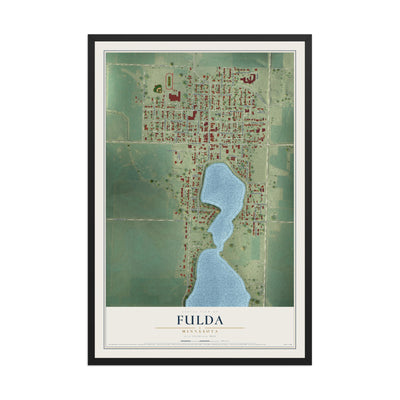 Map of Fulda, Minnesota, 12 x 18 inch print in a black wood frame