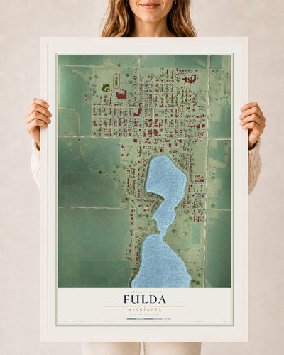 Map of Fulda, Minnesota, 24 x 36 inch print in a white wood frame