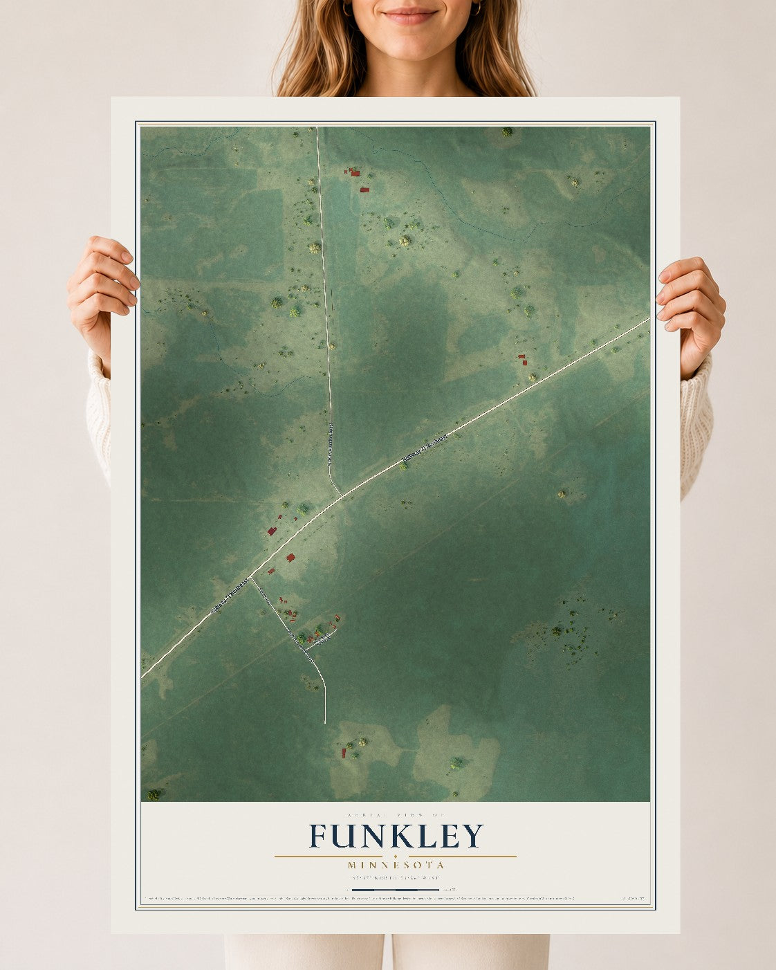 Map of Funkley, Minnesota, 24 x 36 inch unframed archival matte print