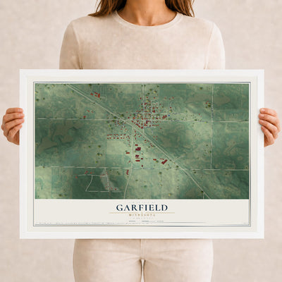 Map of Garfield, Minnesota, 12 x 18 inch print in a white wood frame