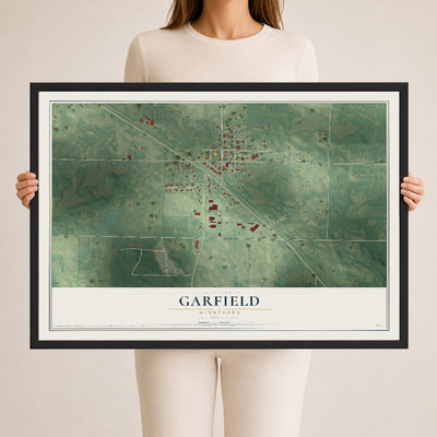 Map of Garfield, Minnesota, 24 x 36 inch print in a black wood frame