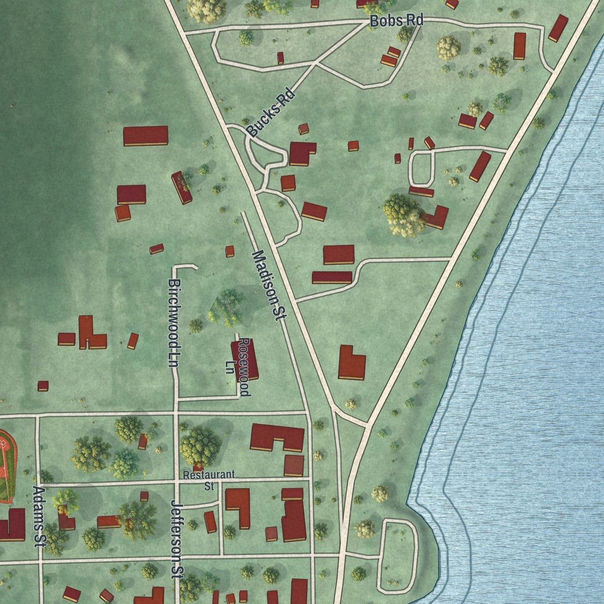 Close-up of the map of Garrison, Minnesota print showing street and building detail