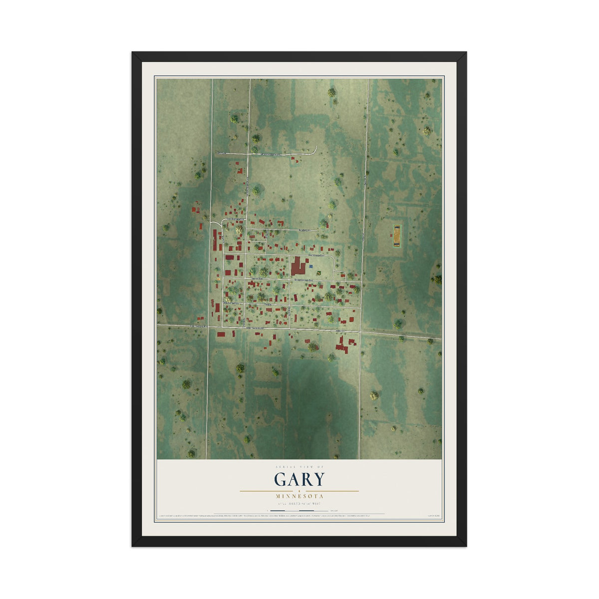 Map of Gary, Minnesota, 12 x 18 inch print in a black wood frame