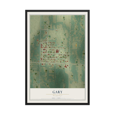 Map of Gary, Minnesota, 12 x 18 inch print in a black wood frame
