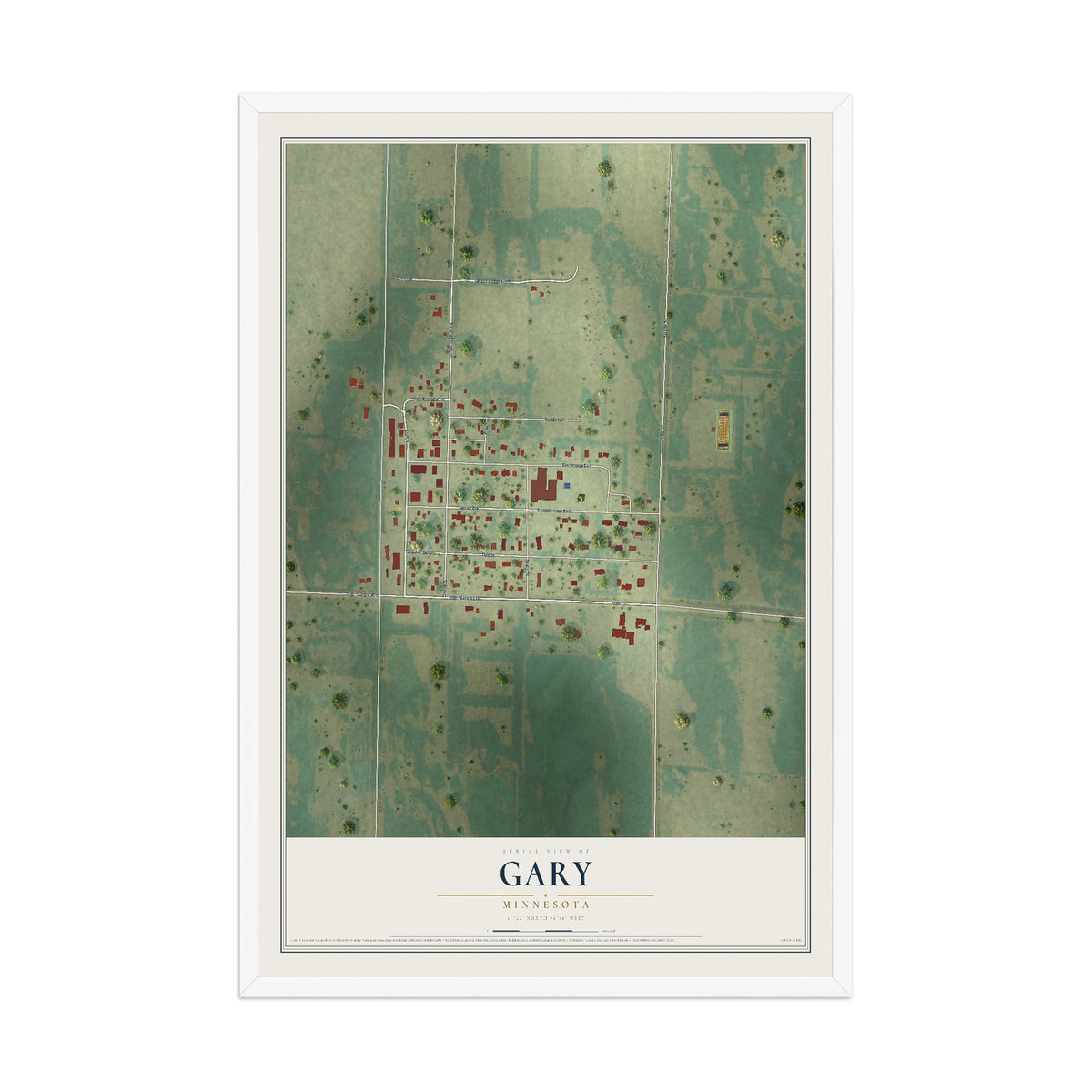 Map of Gary, Minnesota, 12 x 18 inch print in a white wood frame