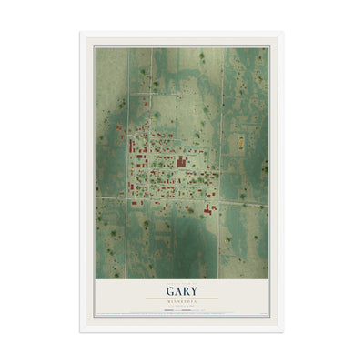 Map of Gary, Minnesota, 12 x 18 inch print in a white wood frame
