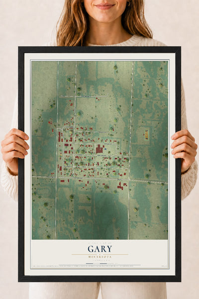 Map of Gary, Minnesota, 18 x 24 inch print in a black wood frame