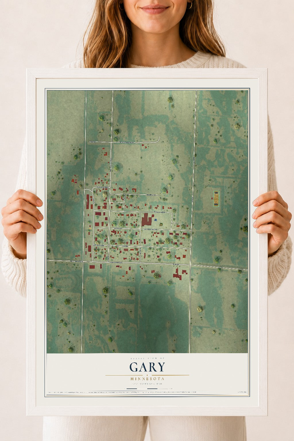 Map of Gary, Minnesota, 18 x 24 inch print in a white wood frame