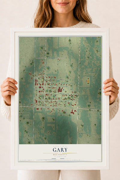 Map of Gary, Minnesota, 18 x 24 inch print in a white wood frame