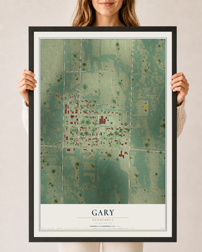 Map of Gary, Minnesota, 24 x 36 inch print in a black wood frame