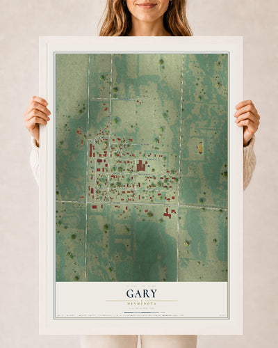 Map of Gary, Minnesota, 24 x 36 inch print in a white wood frame