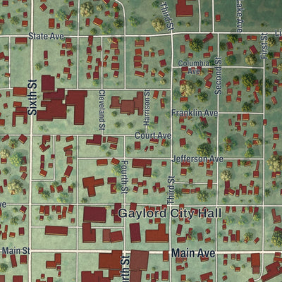 Close-up of the map of Gaylord, Minnesota print showing street and building detail