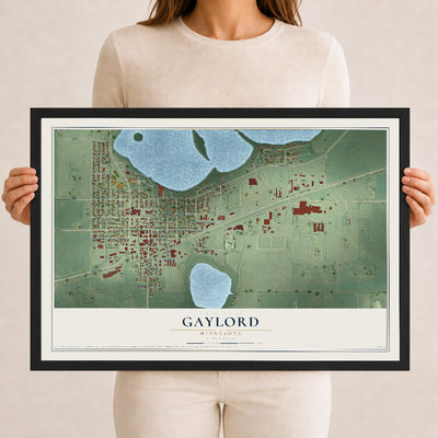 Map of Gaylord, Minnesota, 12 x 18 inch print in a black wood frame