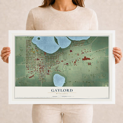 Map of Gaylord, Minnesota, 12 x 18 inch print in a white wood frame