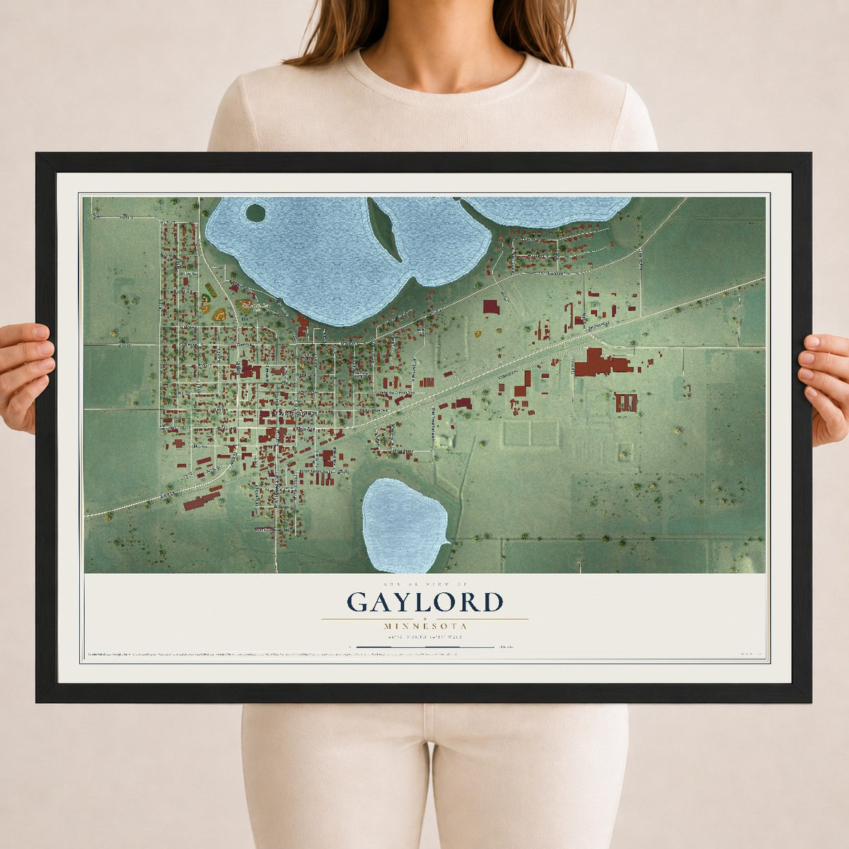 Map of Gaylord, Minnesota, 18 x 24 inch print in a black wood frame
