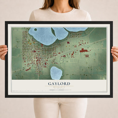 Map of Gaylord, Minnesota, 18 x 24 inch print in a black wood frame