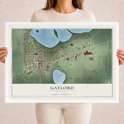 Map of Gaylord, Minnesota, 18 x 24 inch print in a white wood frame