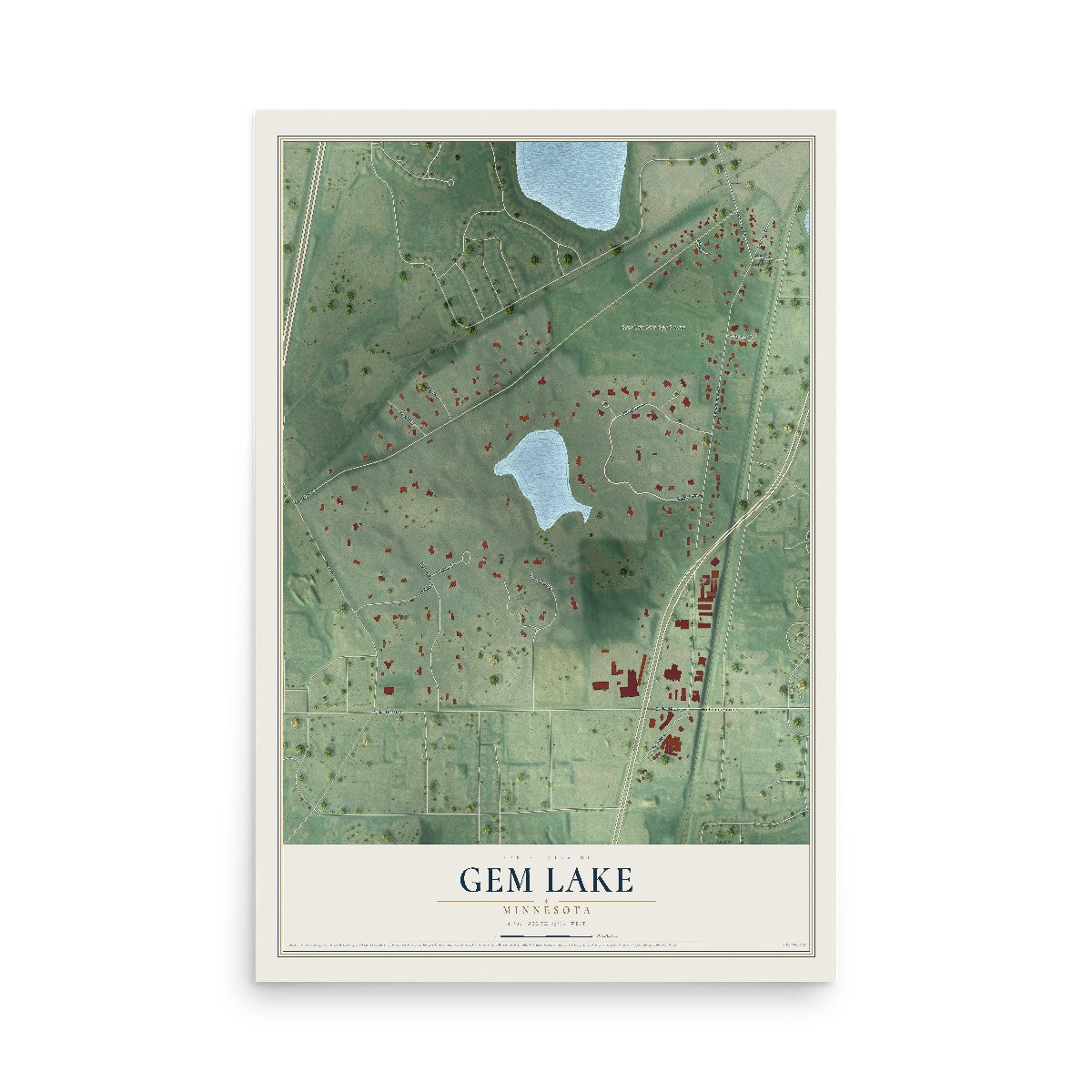Map of Gem Lake, Minnesota, 12 x 18 inch unframed archival matte print
