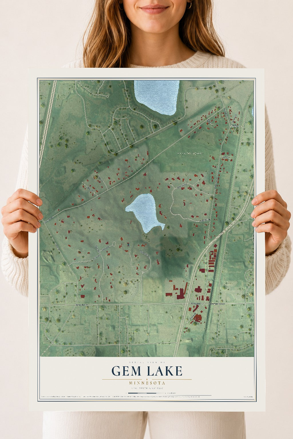 Map of Gem Lake, Minnesota, 18 x 24 inch unframed archival matte print